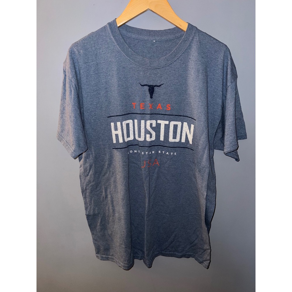 Houston Texas Lone Star State USA Longhorn Graphic Tee Heather Blue Short Sleeve